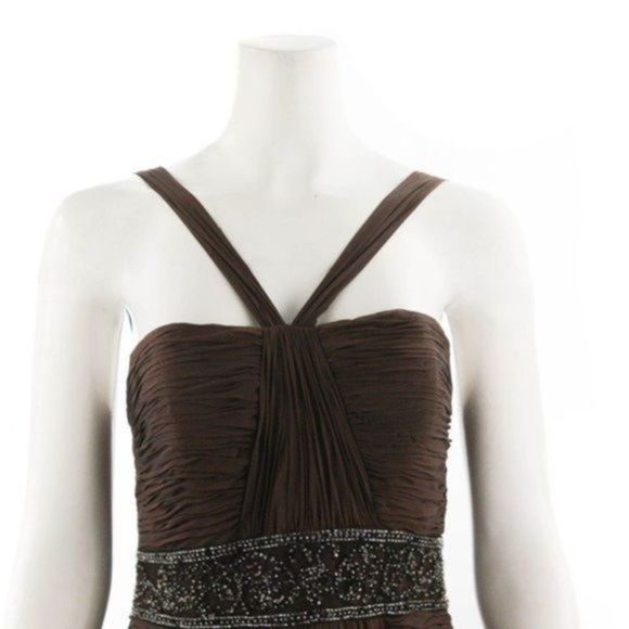 LIANCARLO COUTURE Beaded Brown Silk Long Evening Gown Size 8 - Picture 7 of 9